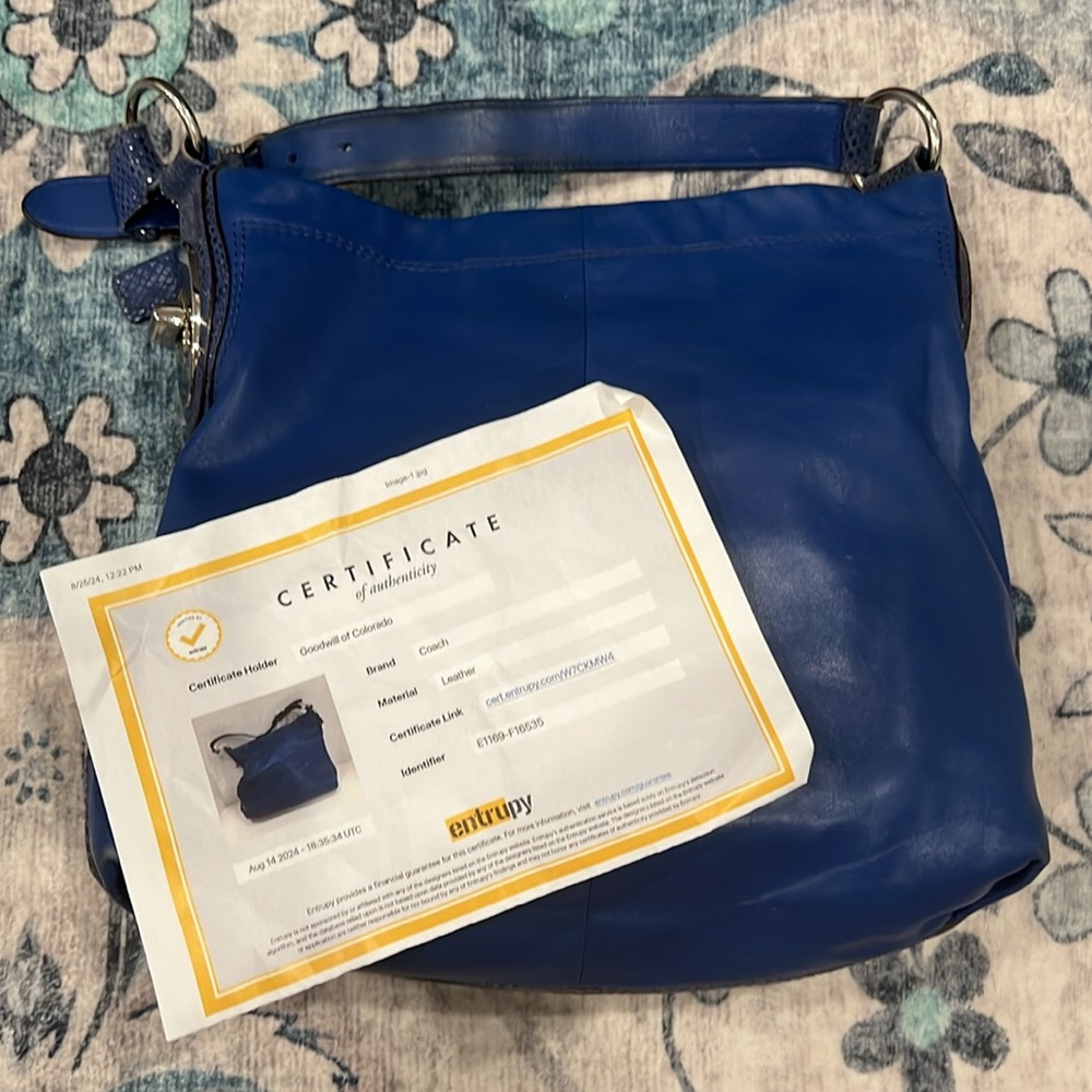 Coach Penelope Blue Leather Hobo Bag w/COA - Picture 3 of 15